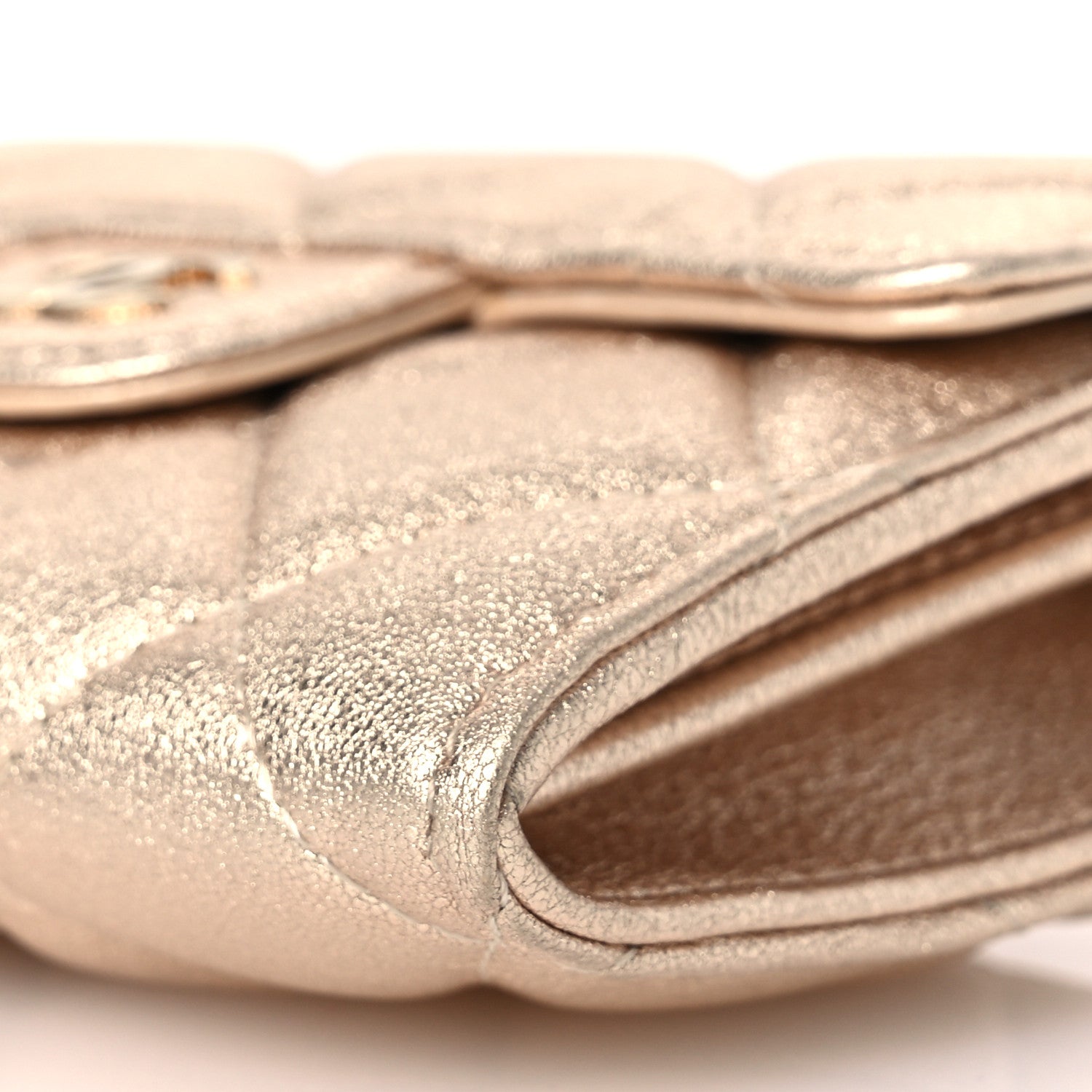 Chanel Metallic Lambskin Quilted Flap Card Holder On Chain Gold 12 of 12