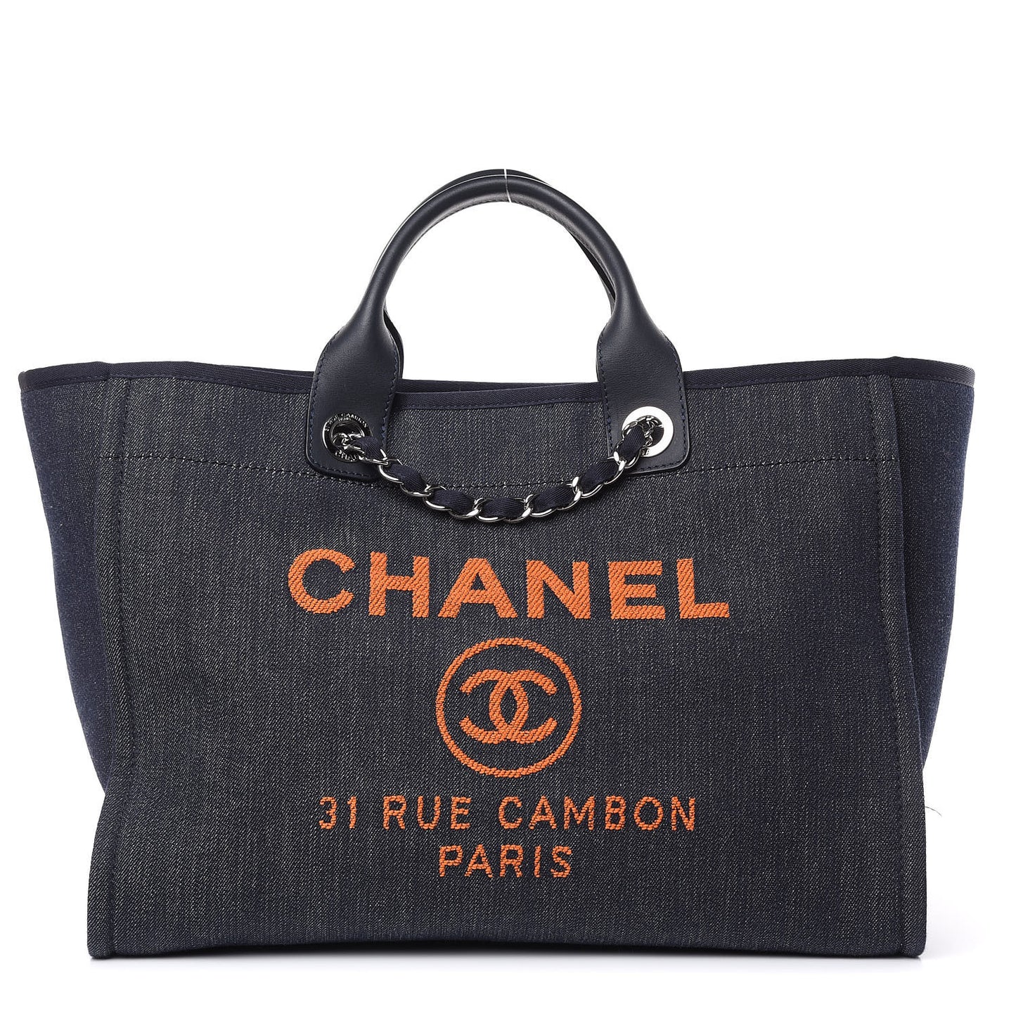 Denim Large Deauville Tote Blue Orange