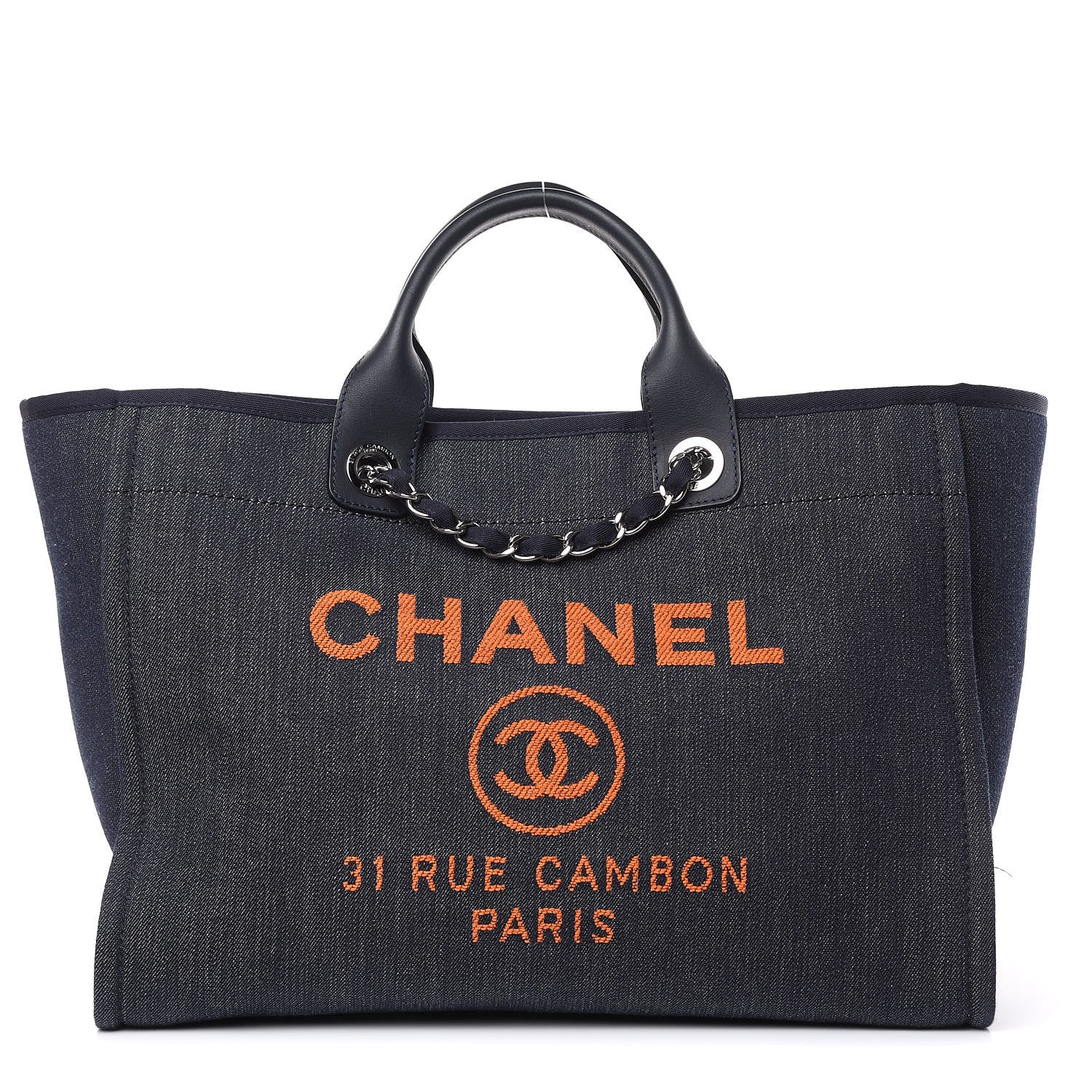 Chanel Denim Large Deauville Tote Blue Orange 1 of 12