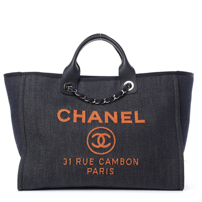 Chanel Denim Large Deauville Tote Blue Orange 1 of 12