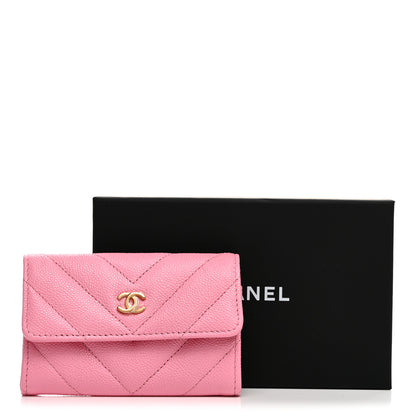 Chanel Shiny Caviar Chevron Quilted Flap Card Holder Pink 9 of 9