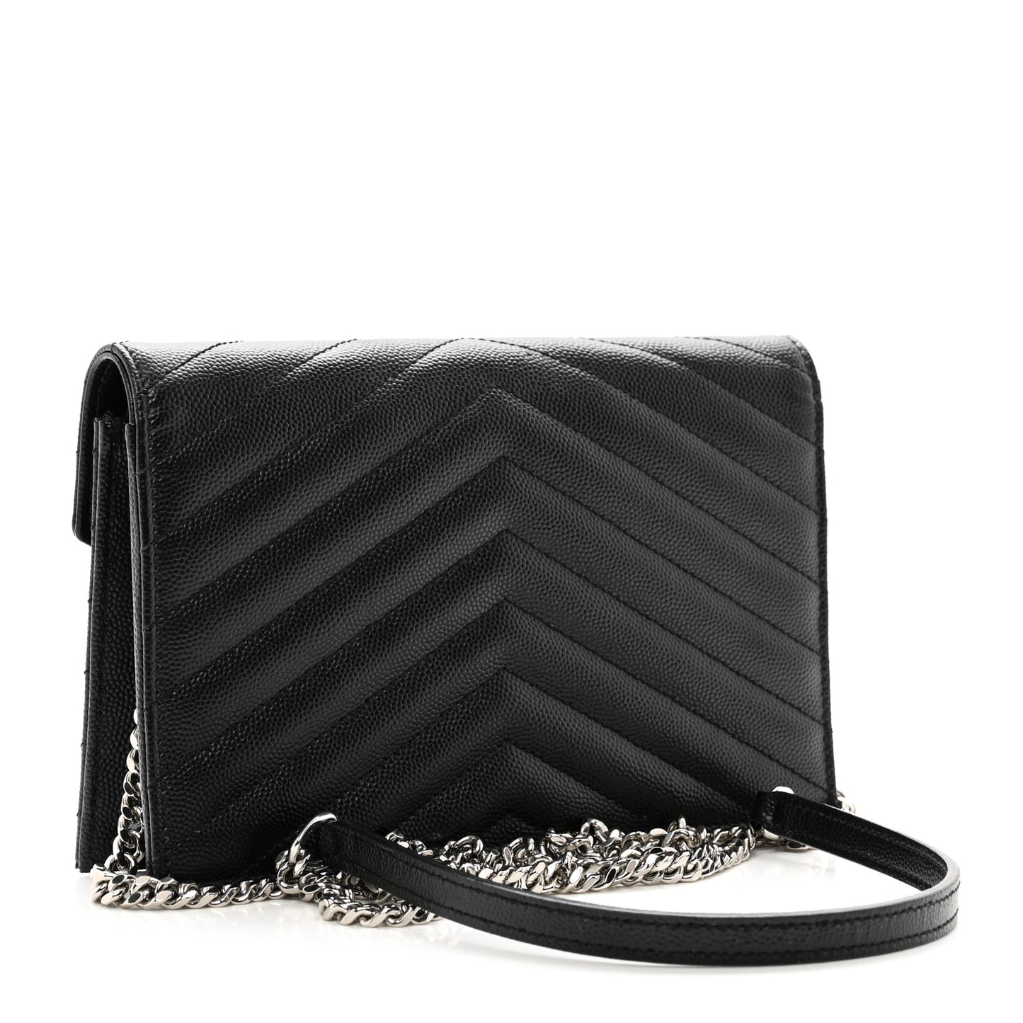 Grain De Poudre Matelasse Chevron Monogram Envelope Chain Wallet Black