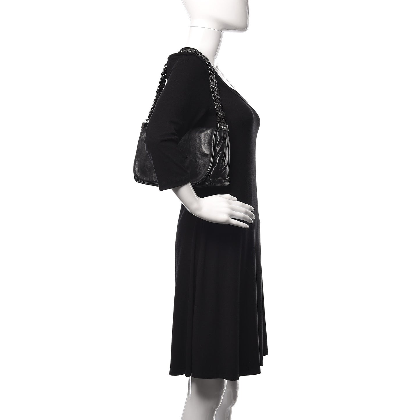Calfskin Small Rock and Chain Flap Black