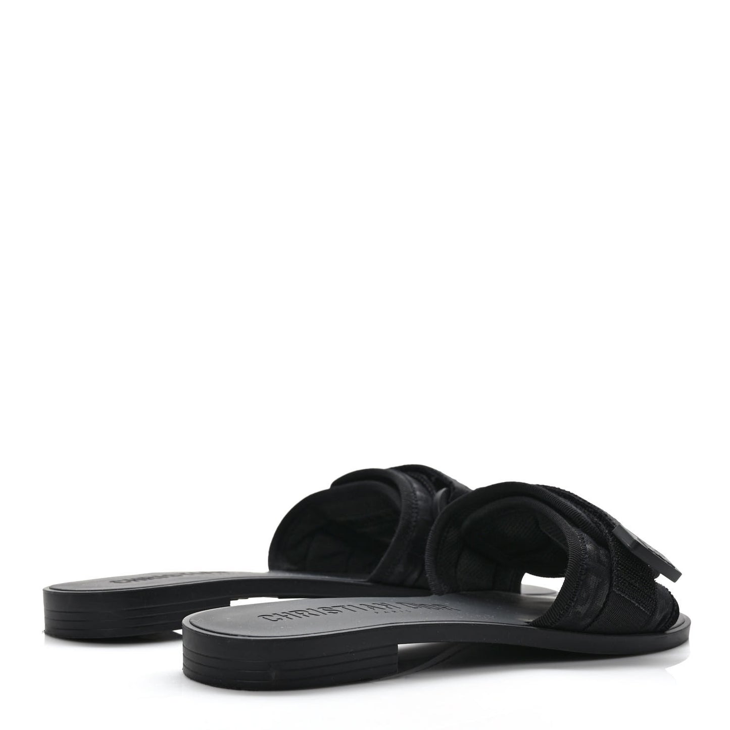 Shiny Technical Fabric Oblique Dio(r)evolution Slide Sandals 37 Black