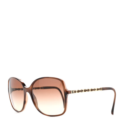 Chanel Acetate Metal Lambskin Chain Square Sunglasses 5210-Q Brown 1 of 8