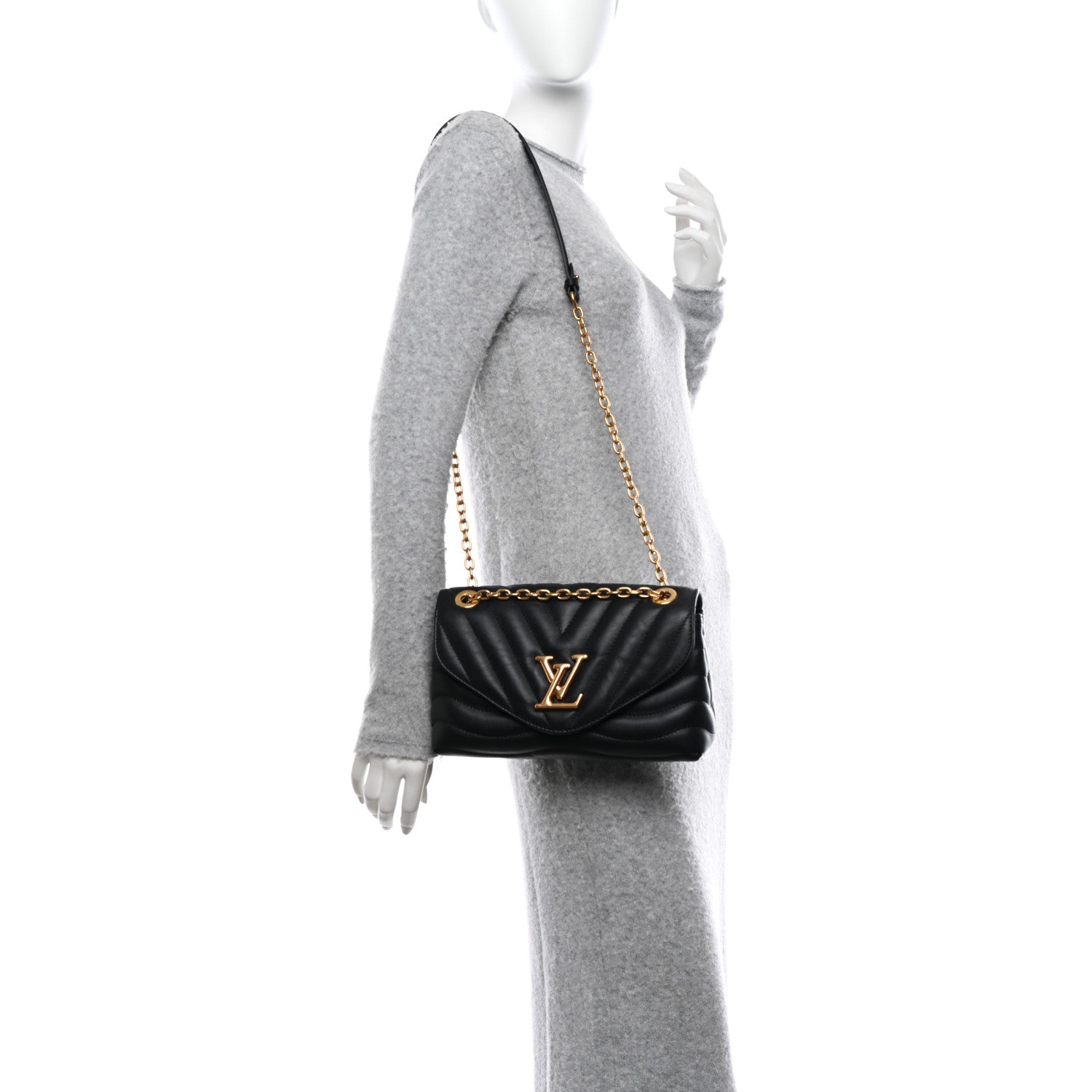 Louis Vuitton LOUIS VUITTON Calfskin New Wave Chain Bag MM NM Black 2 of 9