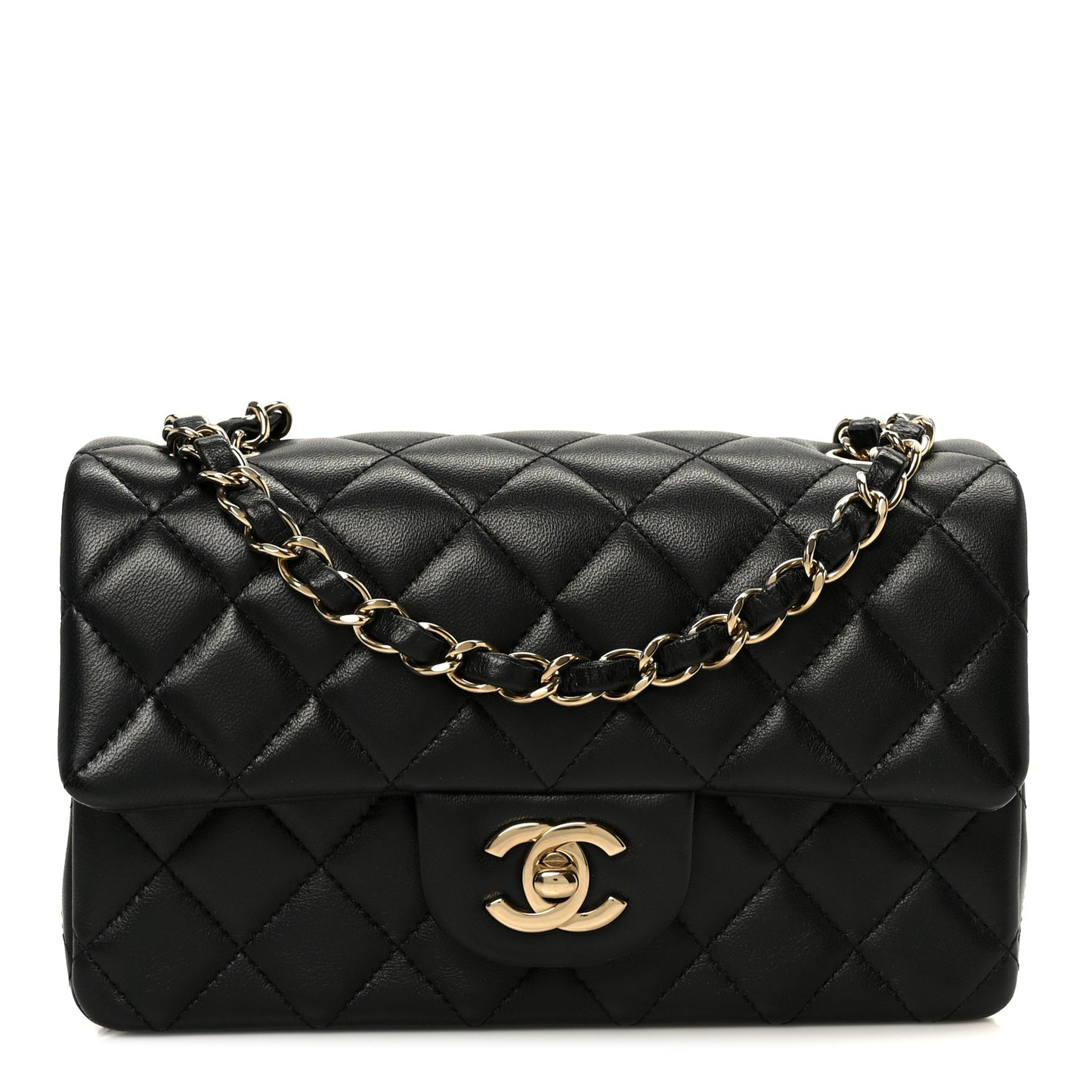 Lambskin Quilted Mini Rectangular Flap Black