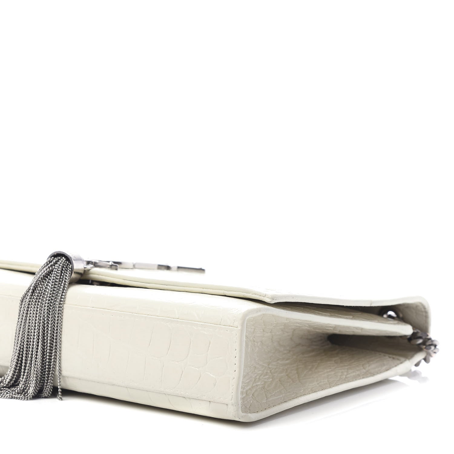 Saint Laurent Calfskin Crocodile Embossed Medium Classic Monogram Kate Tassel Satchel White 8 of 9