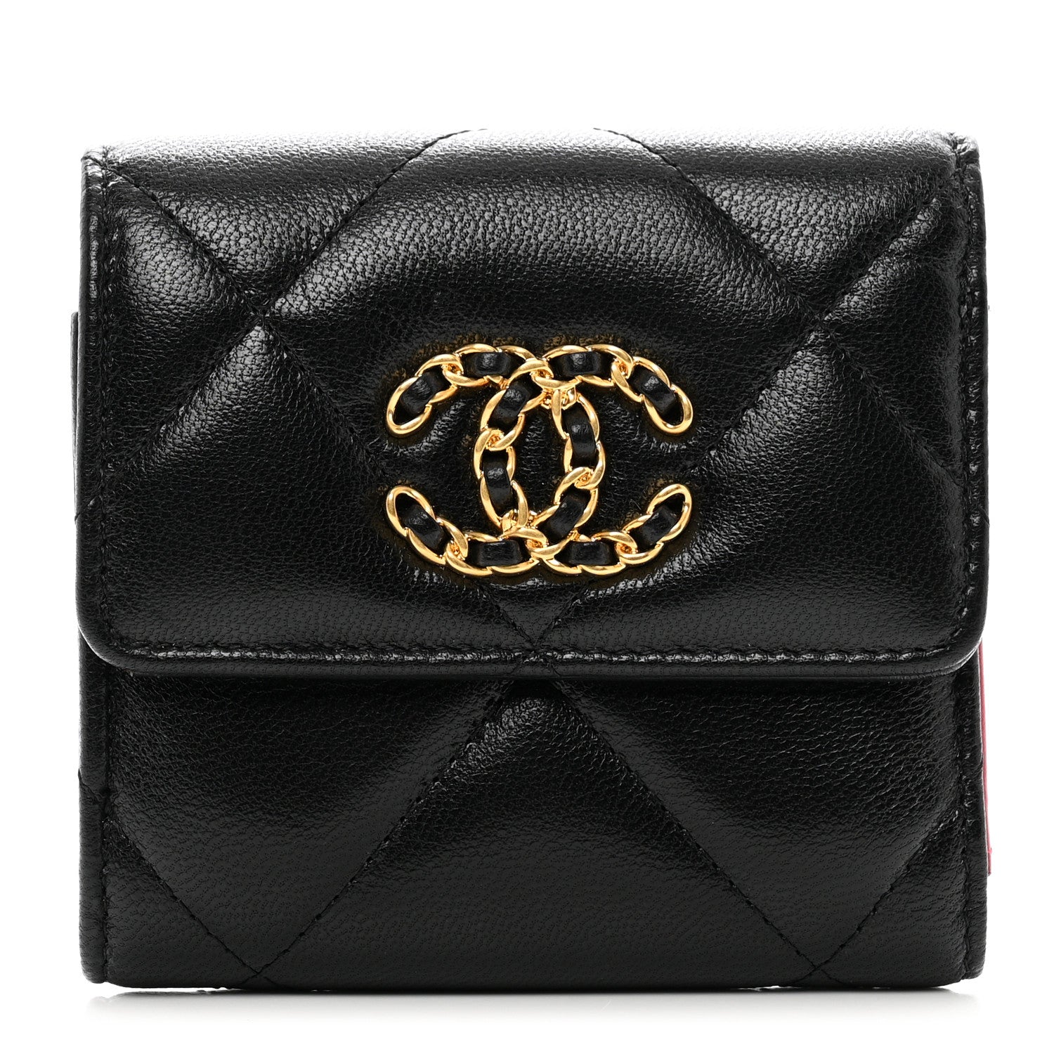 Chanel Goatskin Quilted Chanel 19 Small Flap Wallet Black 1 of 8