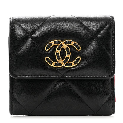 Chanel Goatskin Quilted Chanel 19 Small Flap Wallet Black 1 of 8
