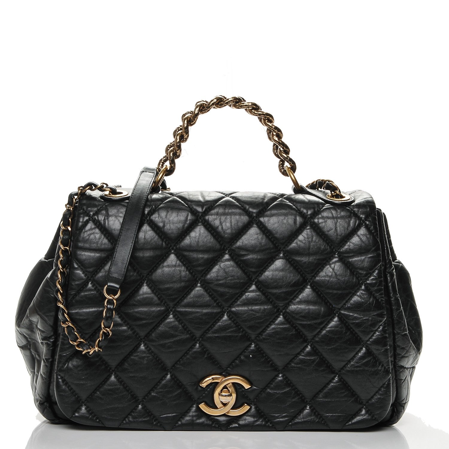 Chanel Aged Calfskin Quilted Large Pondichery Flap Black 1 of 7