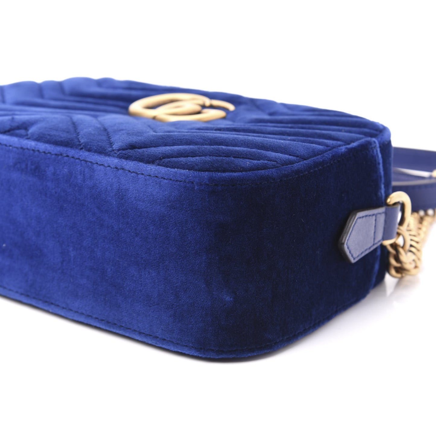 Velvet Matelasse Small GG Marmont Chain Shoulder Bag Cobalt