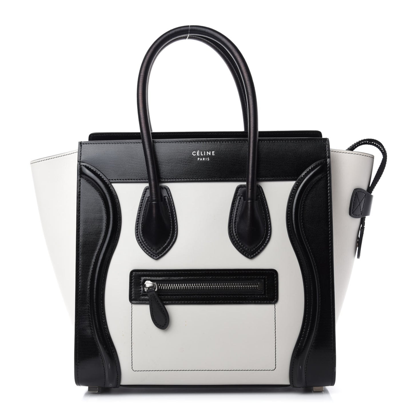 Sleek Calfskin Micro Bi-Color Luggage Black White