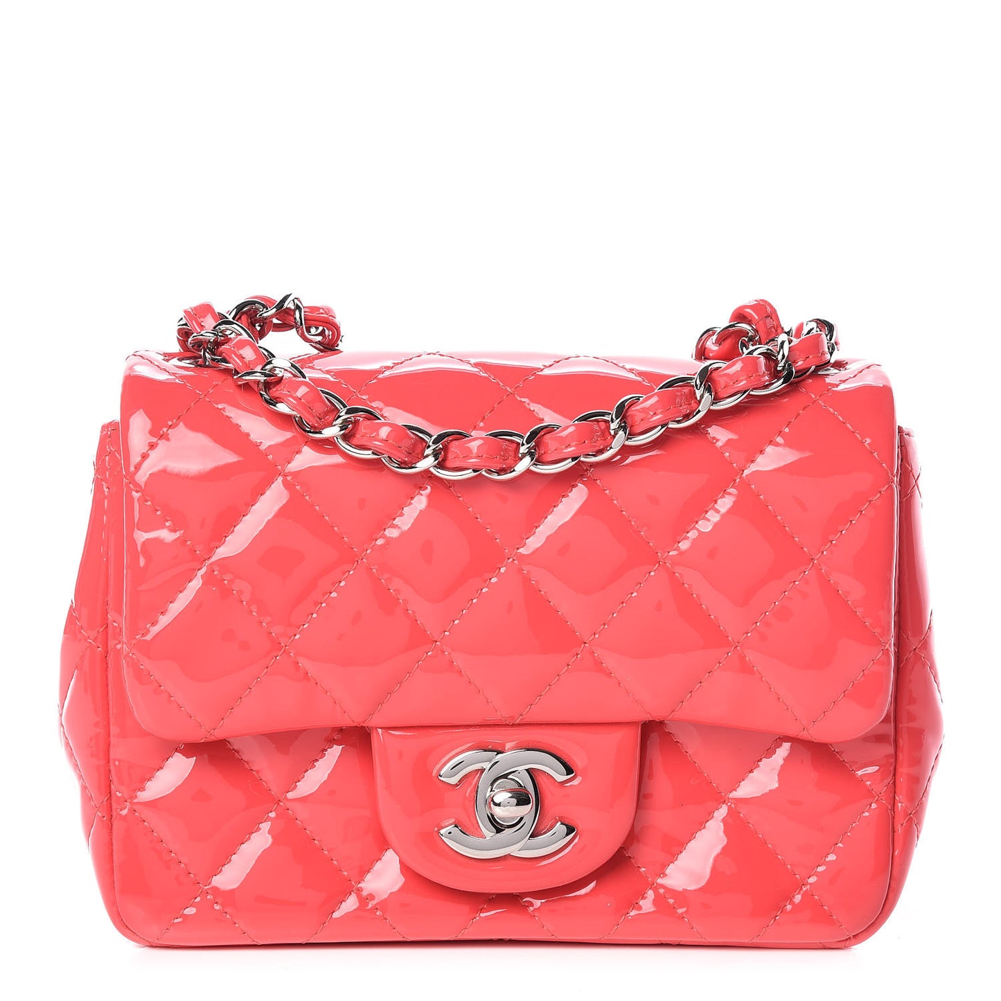 Patent Quilted Mini Square Flap Pink