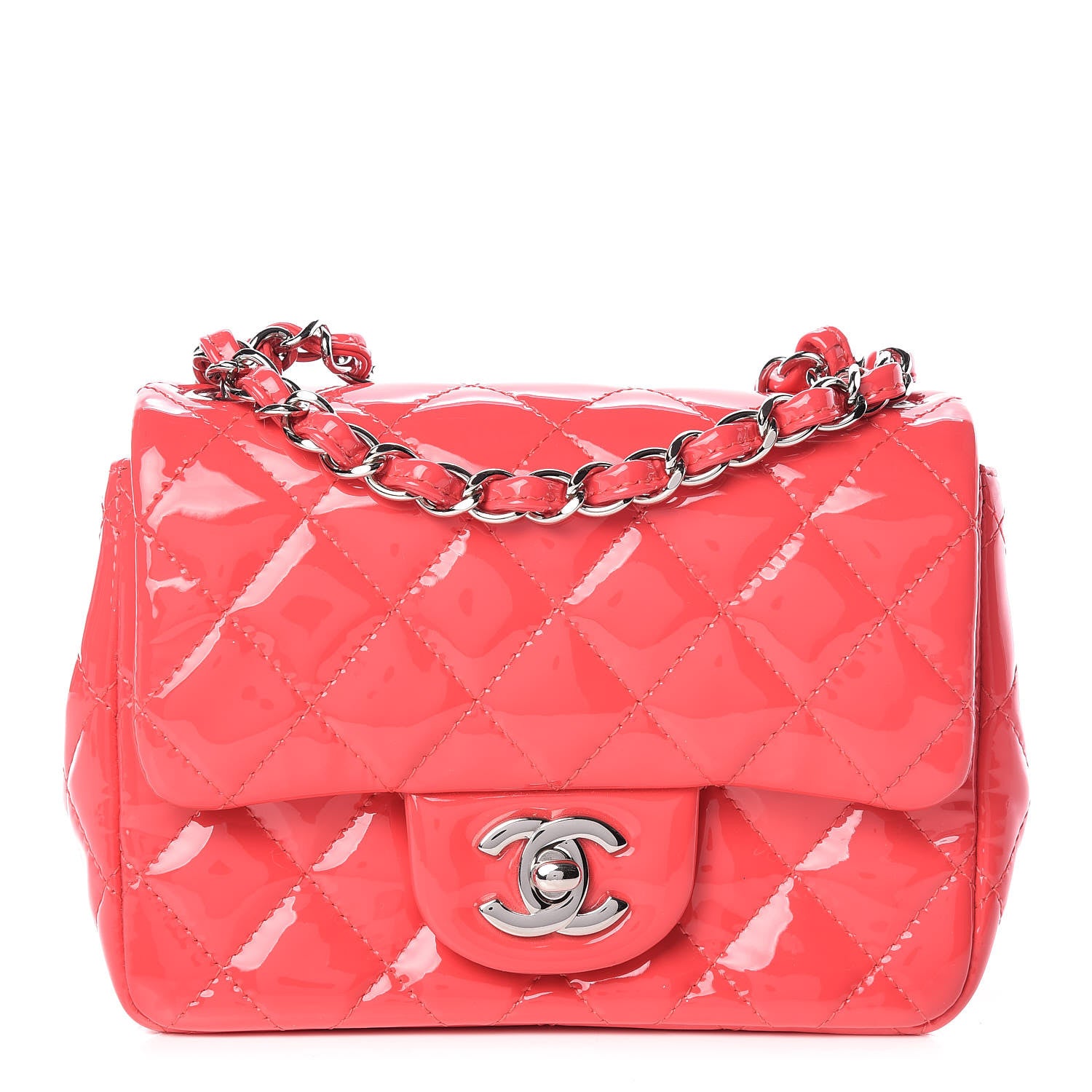 Chanel Patent Quilted Mini Square Flap Pink 1 of 12