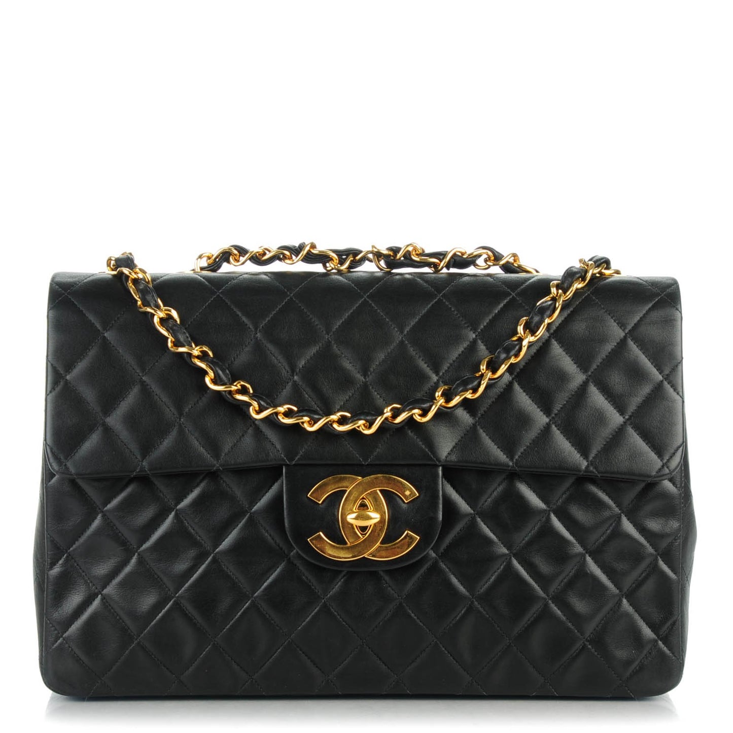 Lambskin Quilted XL Jumbo Single Flap Black