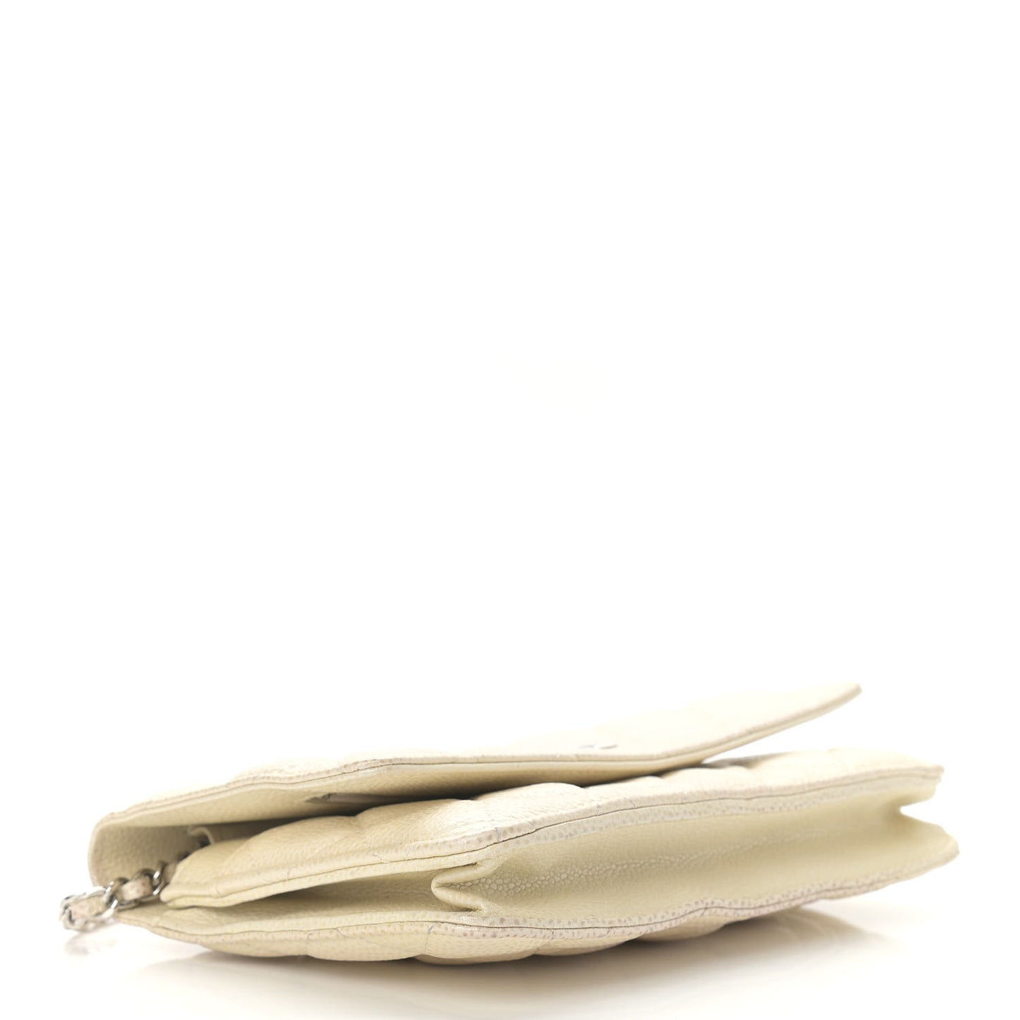 Iridescent Caviar Quilted Wallet On Chain WOC Ivory