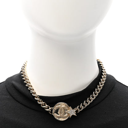 Chanel Metal Crystal Textured CC Star Chain Choker Necklace Gold 2 of 6