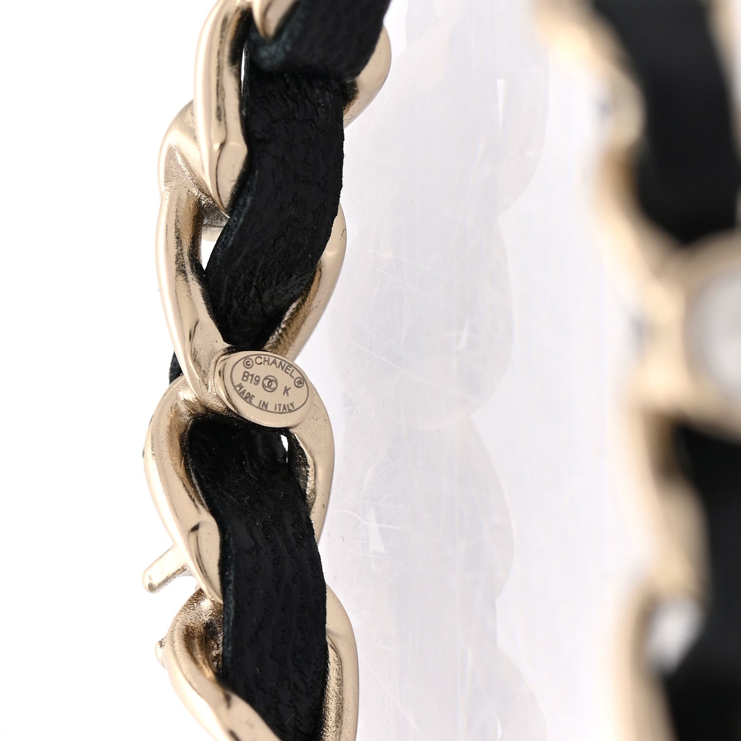 Lambskin Pearl More Is More CC Chain Hoop Earrings Gold Black