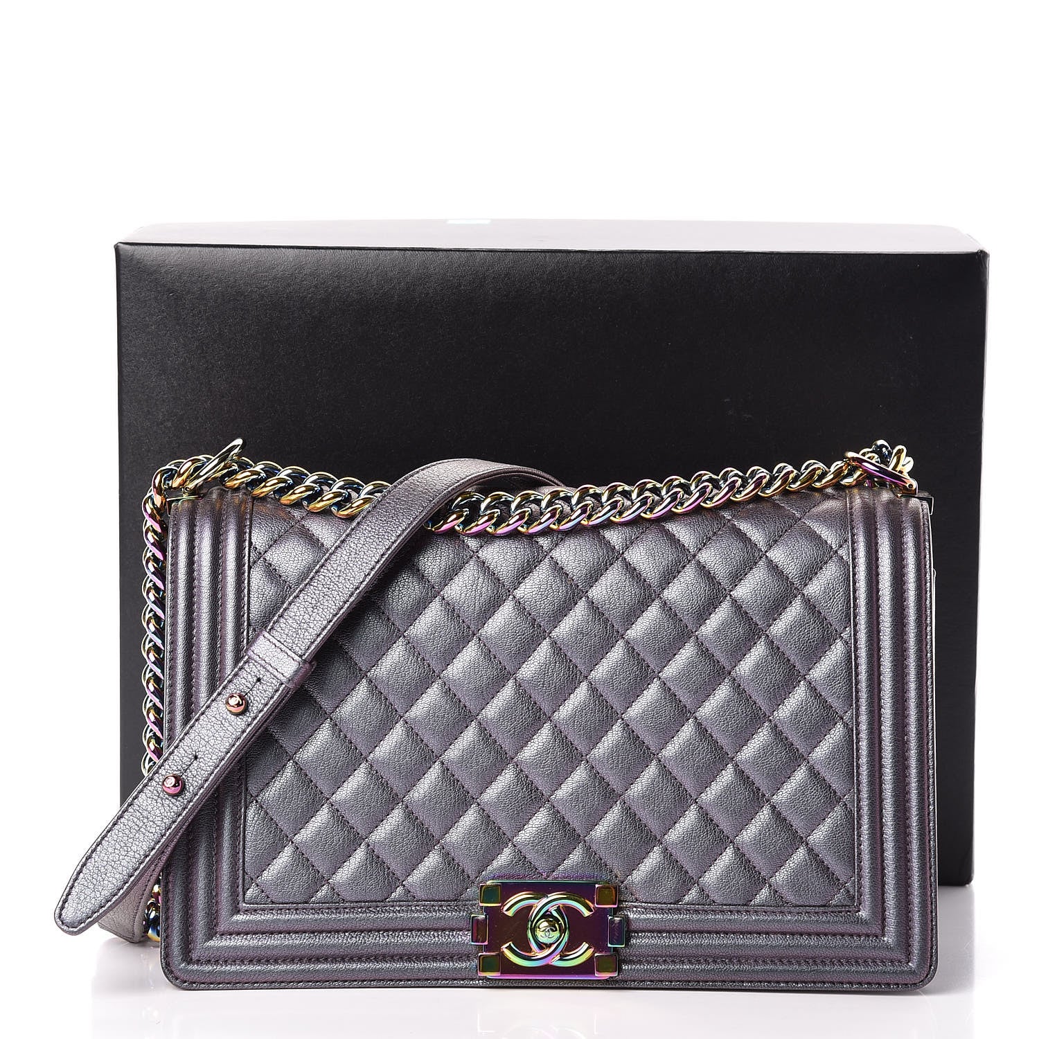 Chanel Iridescent Goatskin Quilted New Medium Boy Flap Purple 17 of 17