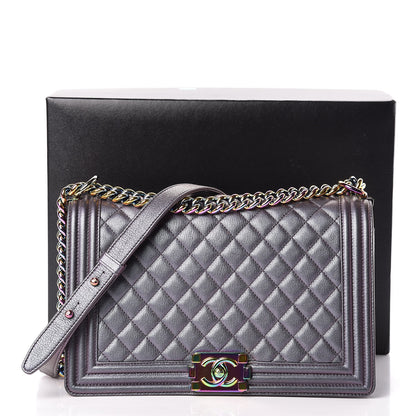 Chanel Iridescent Goatskin Quilted New Medium Boy Flap Purple 17 of 17