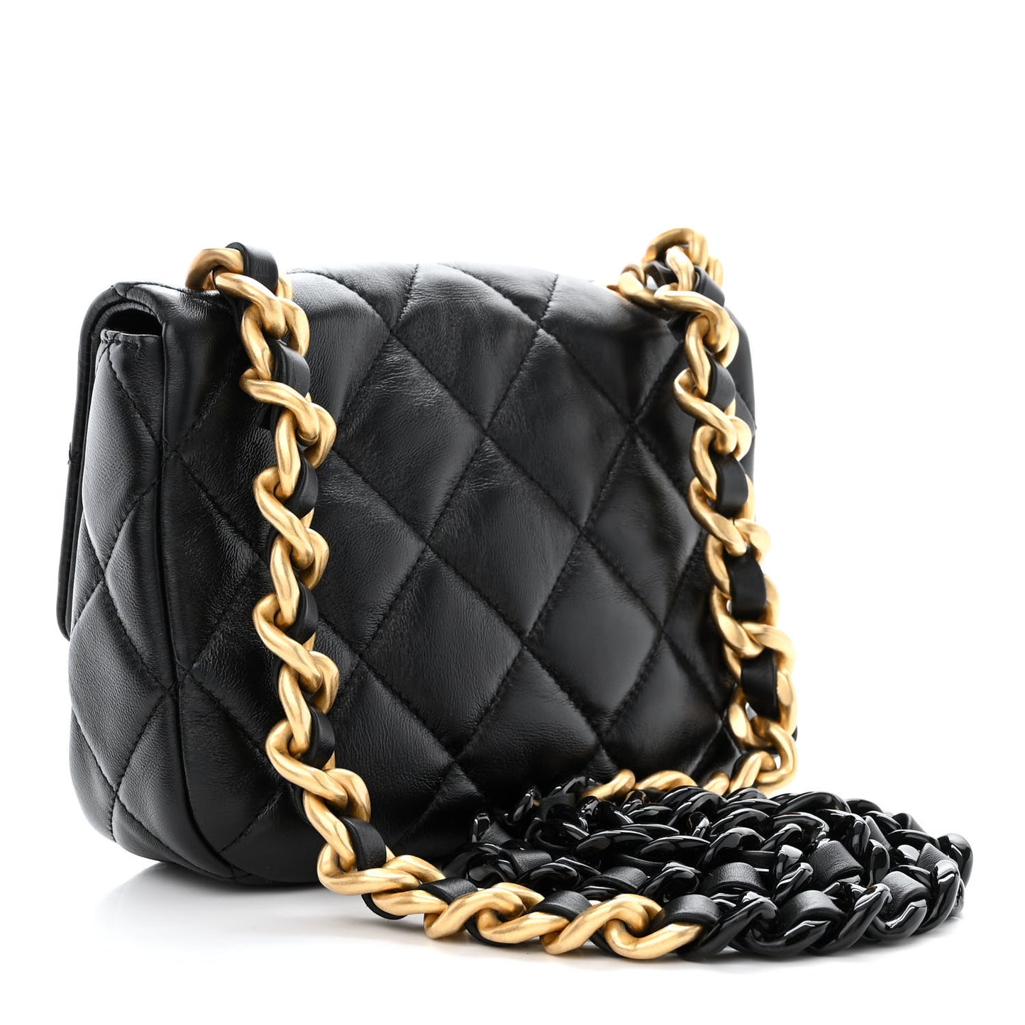 Lambskin Quilted Mini Lacquered Chain Flap Black