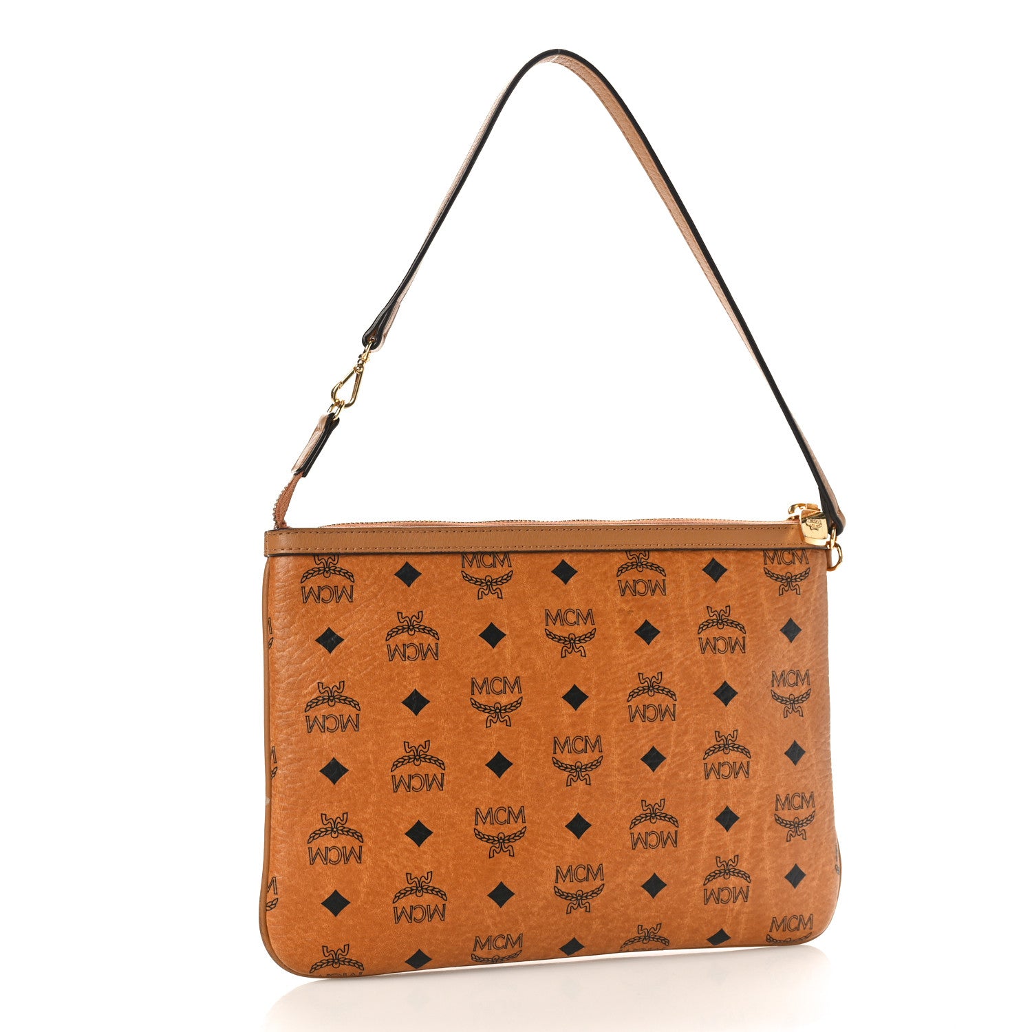 MCM Visetos Liz Shopper Tote Pouch Cognac 2 of 13