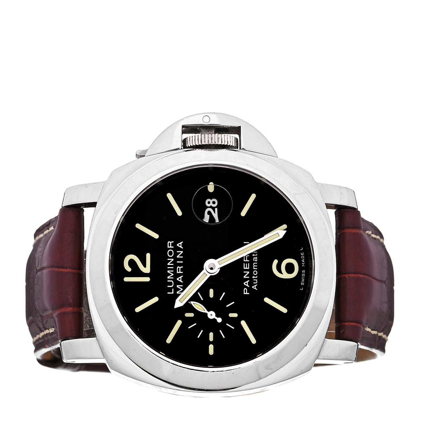 Stainless Steel Alligator 45mm Luminor Marina Automatic Watch Black PAM00104