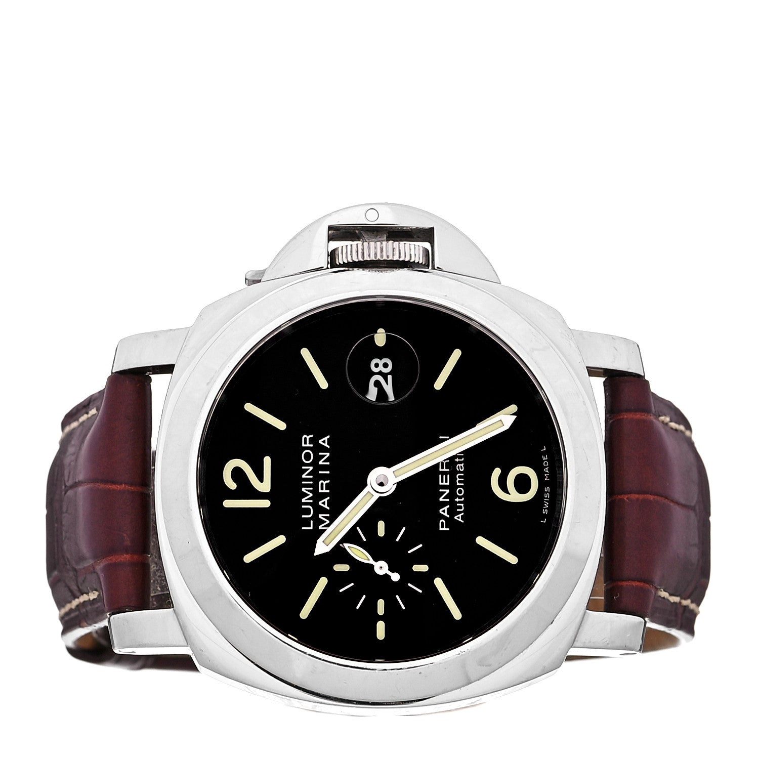 Panerai Stainless Steel Alligator 45mm Luminor Marina Automatic Watch Black PAM00104 2 of 5