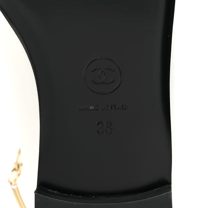 Chanel Lambskin Patent Calfskin Cap Toe Ankle Chain Ballerina Flats 36 White Black 6 of 9
