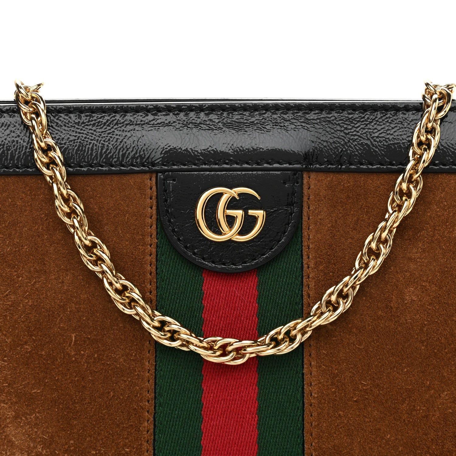 Gucci Suede Patent Web Small Ophidia Chain Shoulder Bag Nocciola Black 8 of 12
