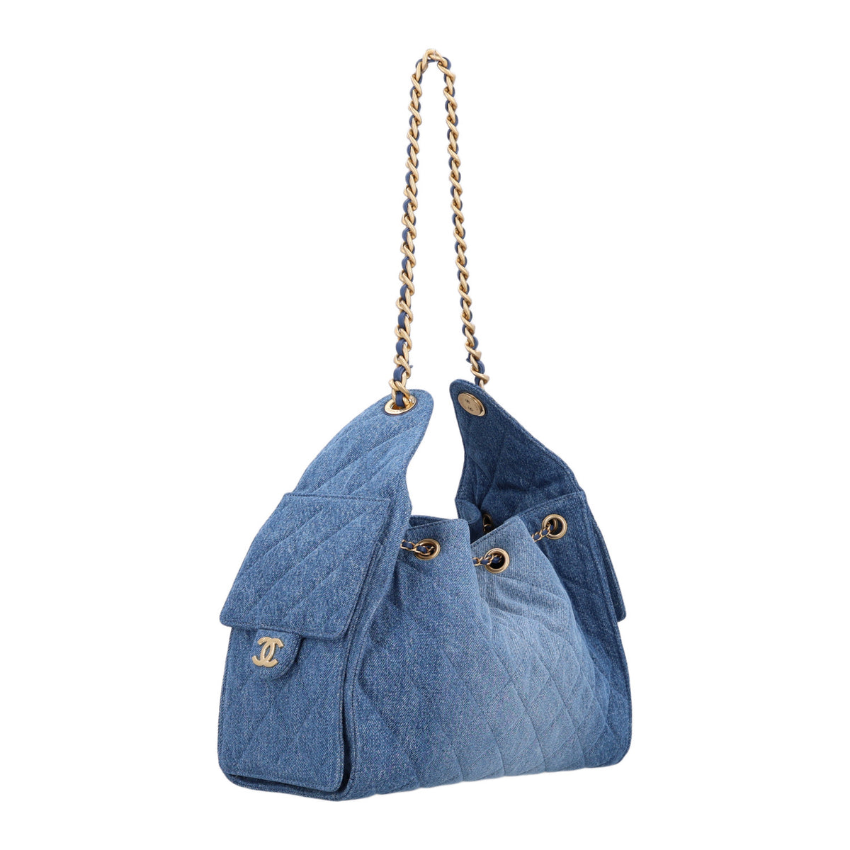Washed Denim Quilted Small Chanel 25 Handbag Blue