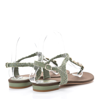 Chanel Tweed CC Charm Thong Sandals 36.5 Dark Green 4 of 11