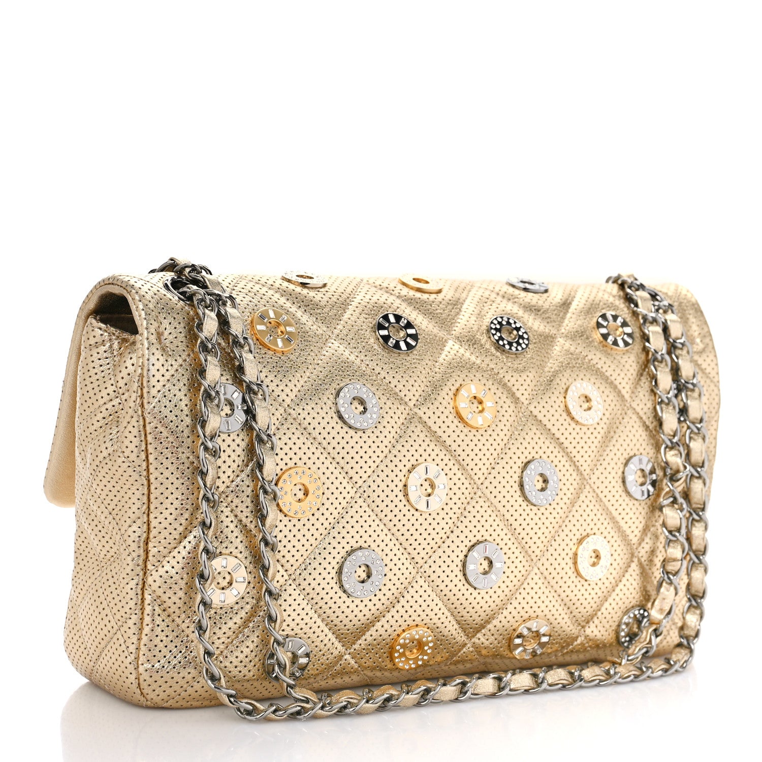 Chanel Perforated Metallic Lambskin Jumbo CC Medals Flap Gold 3 of 10