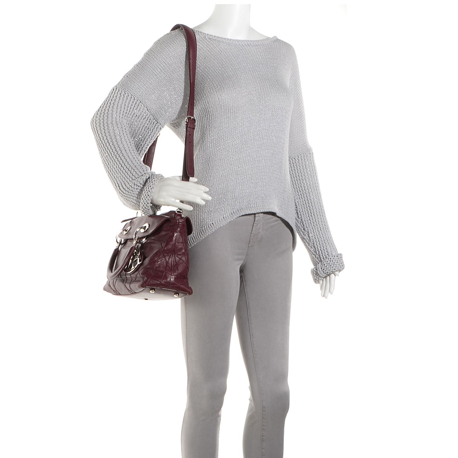 Christian Dior Lambskin Cannage Medium Granville Tote Bordeaux 2 of 9