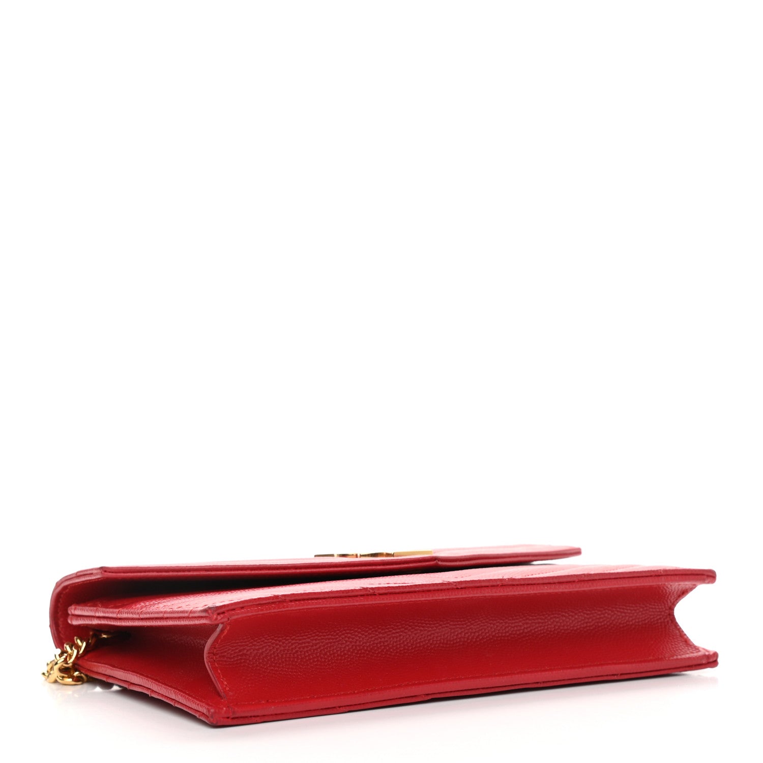 Saint Laurent Grain De Poudre Matelasse Chevron Monogram Envelope Chain Wallet New Red 4 of 15