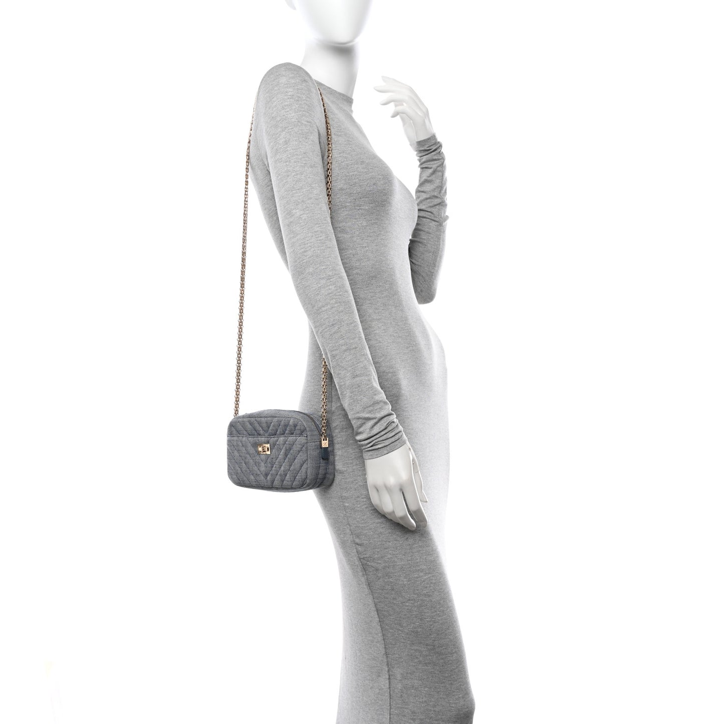 Denim Chevron Quilted Reissue 2.55 Camera Case Blue