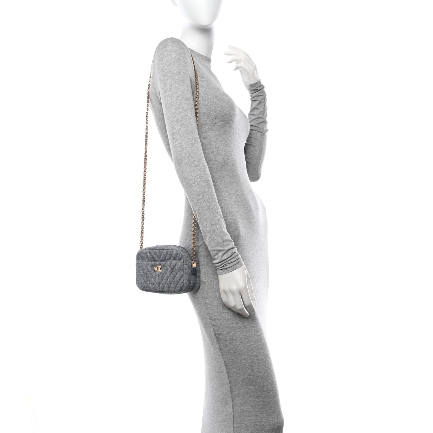 Chanel Denim Chevron Quilted Reissue 2.55 Camera Case Blue 2 of 12