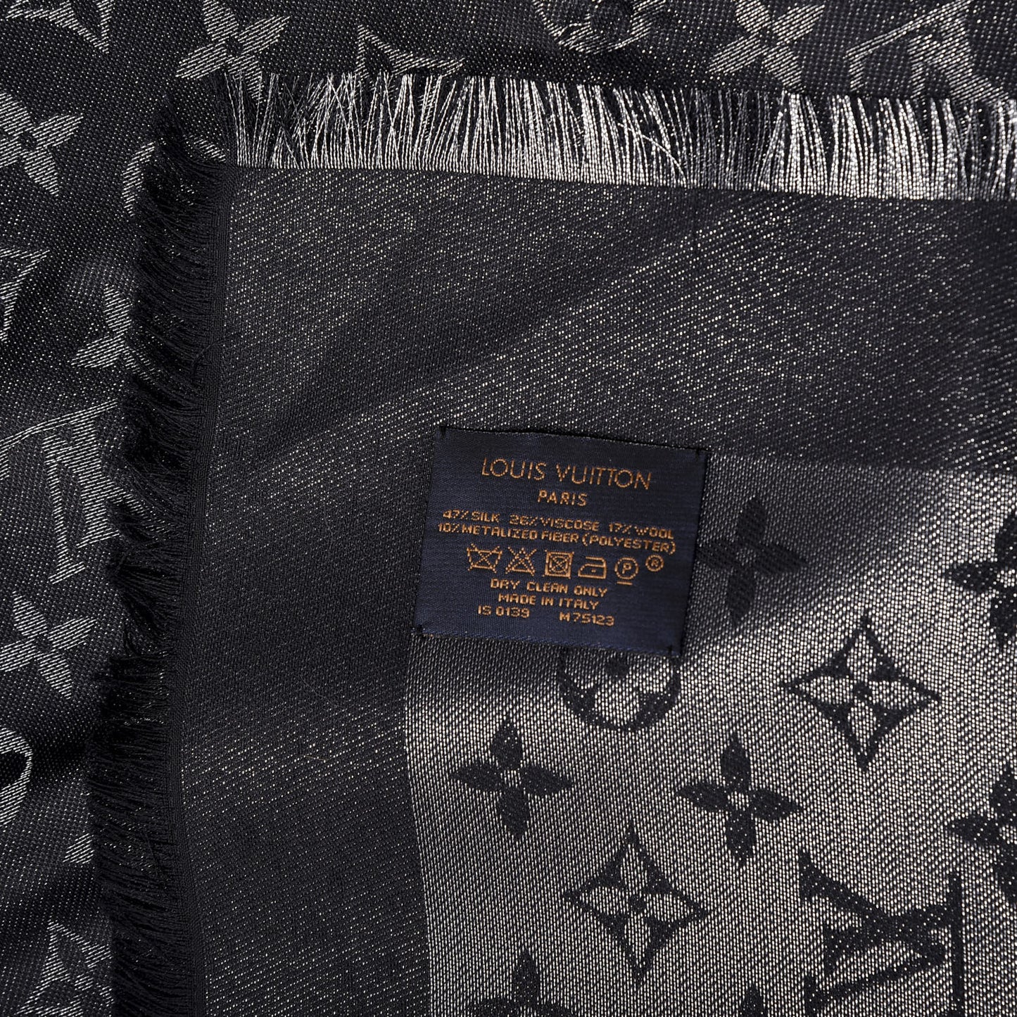 Silk Lurex Wool Monogram Shine Shawl Black