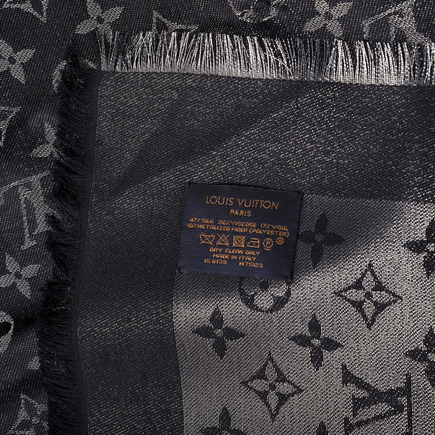 Louis Vuitton Silk Lurex Wool Monogram Shine Shawl Black 3 of 3
