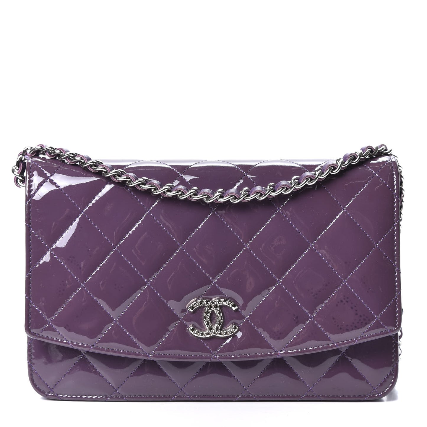 Patent Quilted Brilliant Wallet On Chain WOC Violet