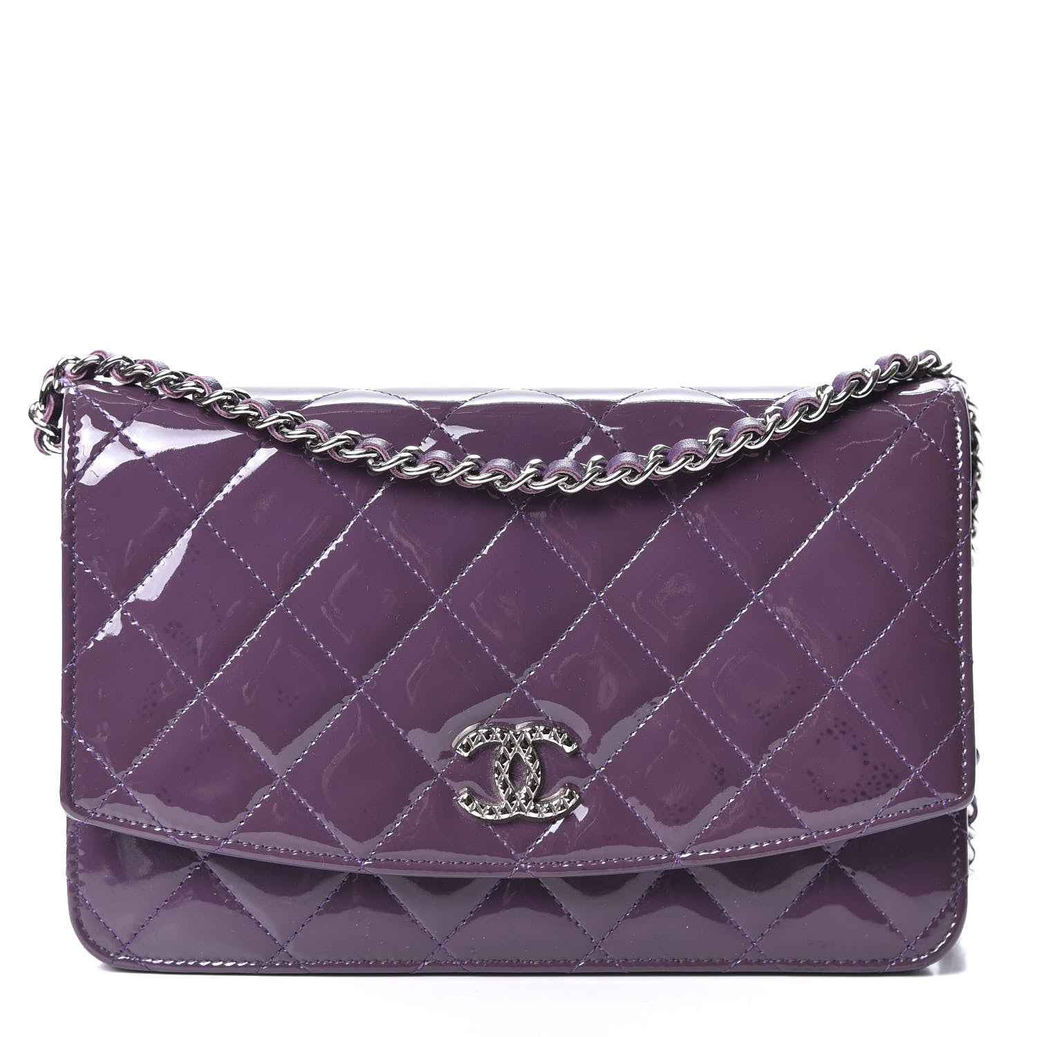 Chanel Patent Quilted Brilliant Wallet On Chain WOC Violet 1 of 10