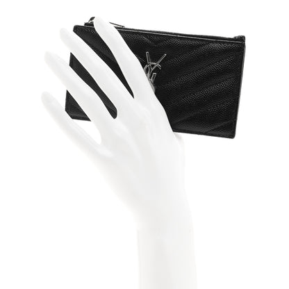 Saint Laurent Monogram Grain de Poudre 5 Fragments Zip Pouch Card Holder Black 2 of 7