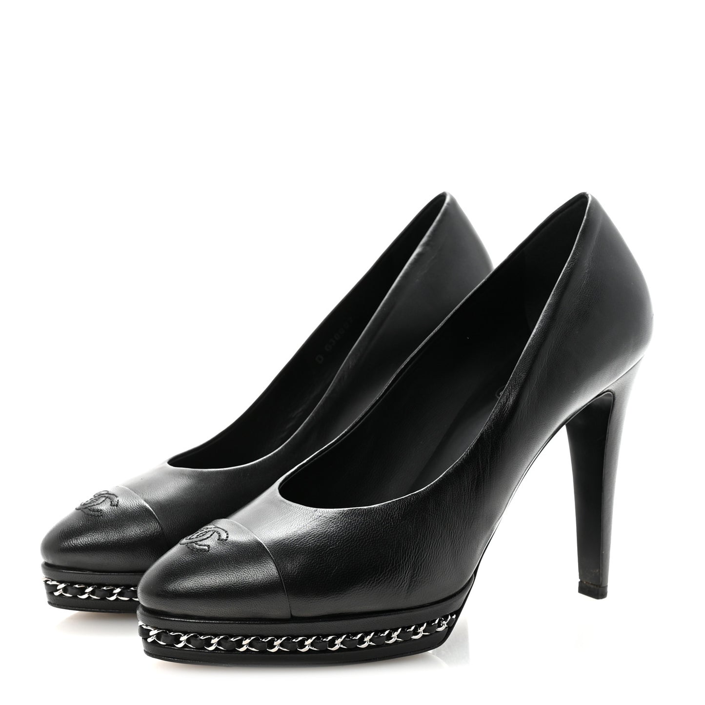 Lambskin CC Cap Toe Platform Chain Pumps 40 Black