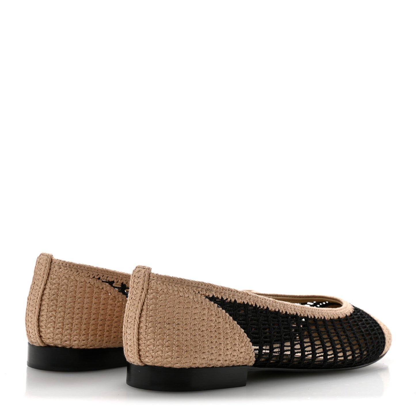 Raffia Cap Toe Ballerina Flats 40.5 Black Beige