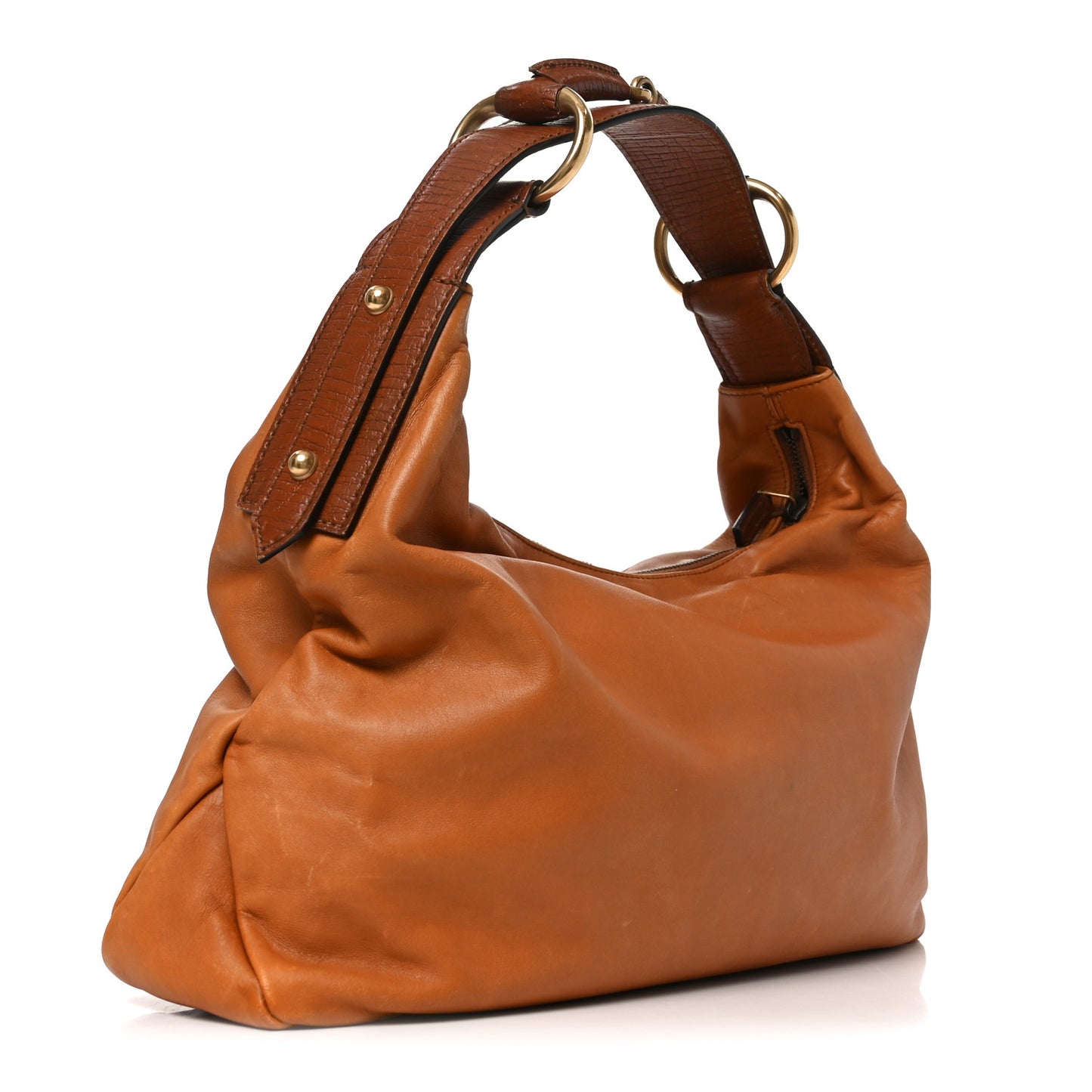 Calfskin Medium Horsebit Chain Hobo Brown