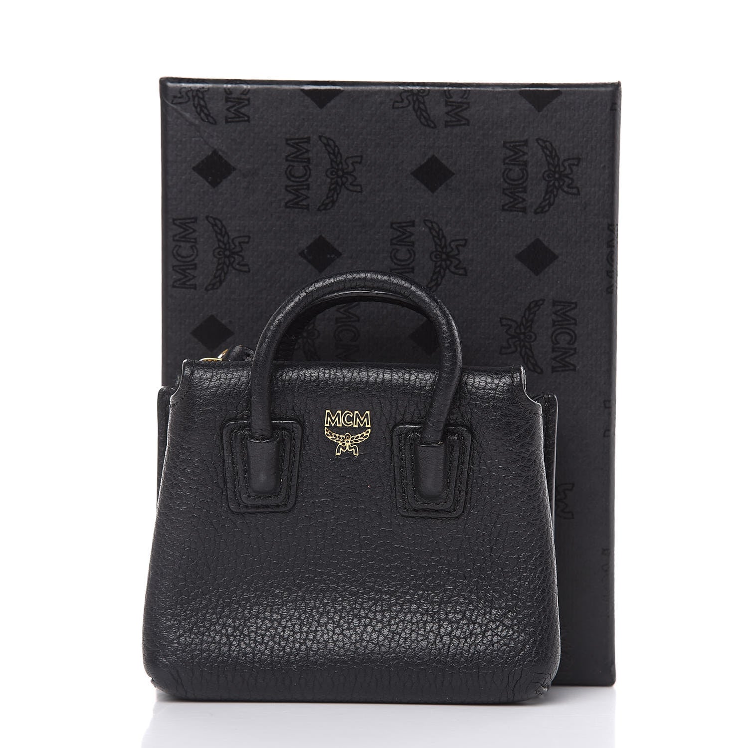 MCM Grained Calfskin Mini Milla Handbag Card Case Black 7 of 7