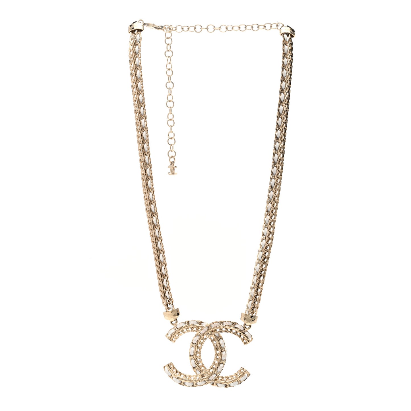 Metal Lambskin CC Chain Necklace Gold White