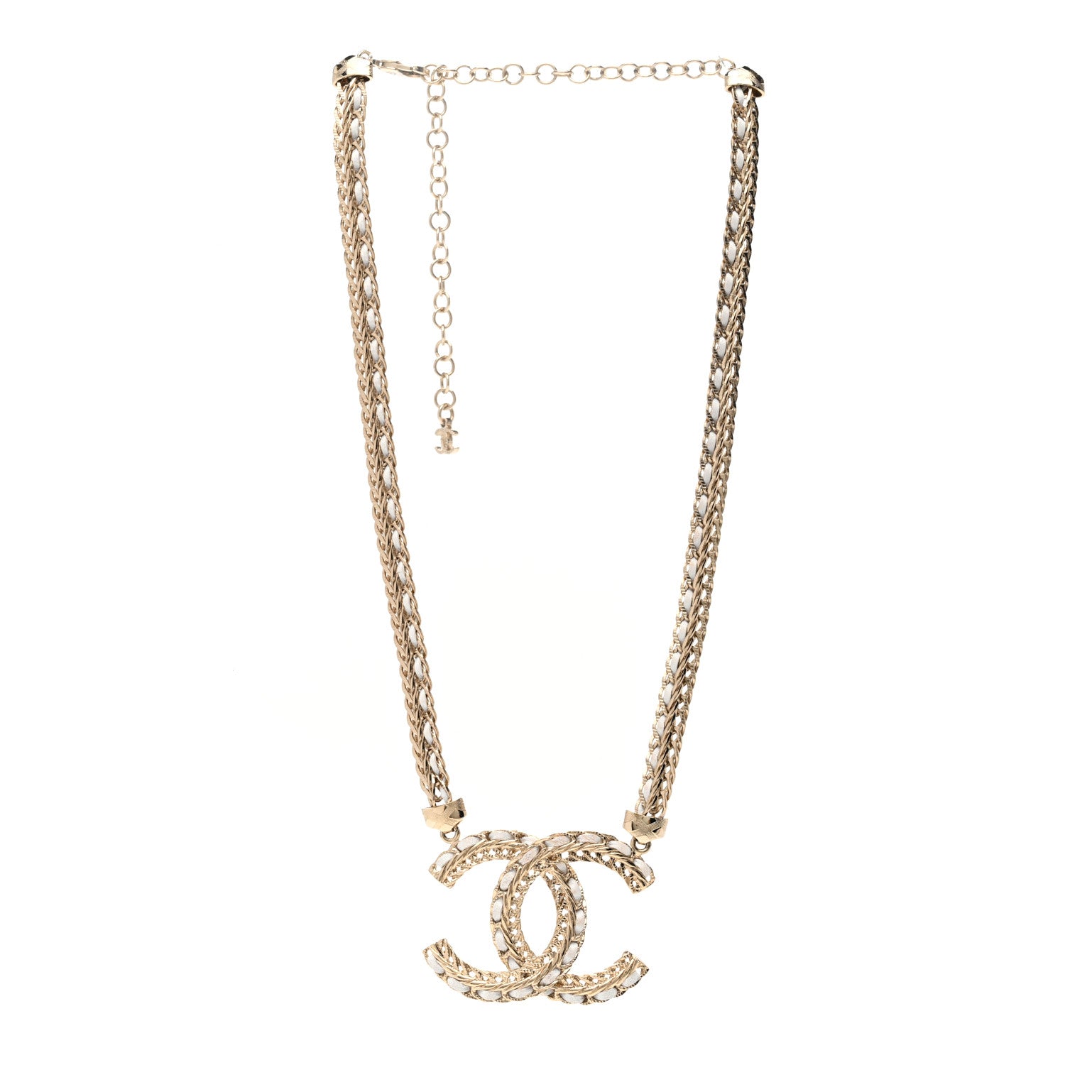 Chanel Metal Lambskin CC Chain Necklace Gold White 3 of 5