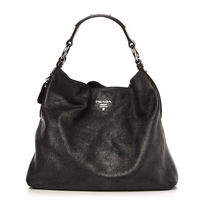 Prada Metallic Vitello Daino Hobo Dark Grey 1 of 15